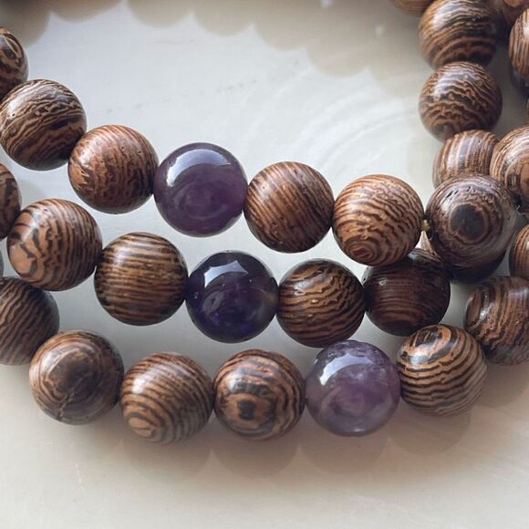 Sandalwood amethyst beaded bracelet ONE NEW stretch reiki meditation yoga - Picture 2 of 11